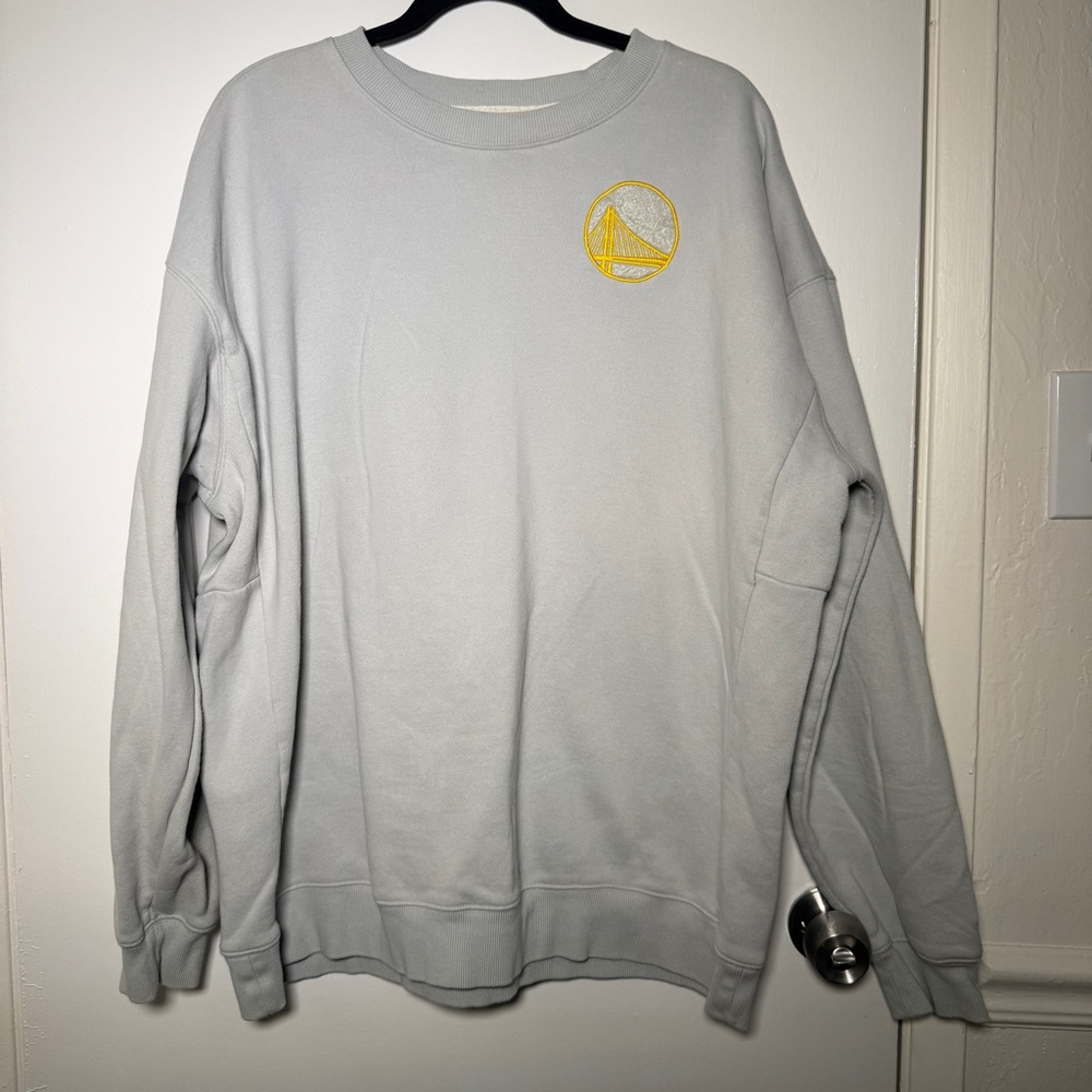 Fanatics Signature Warriors Gray Crewneck Sweater with Yellow Logo Mens 2XL